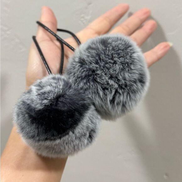 Gray Handmade Real Rex Rabbit Fur Handbag & 2 Fur Balls Charm & 2 Strap Styles - Picture 15 of 15